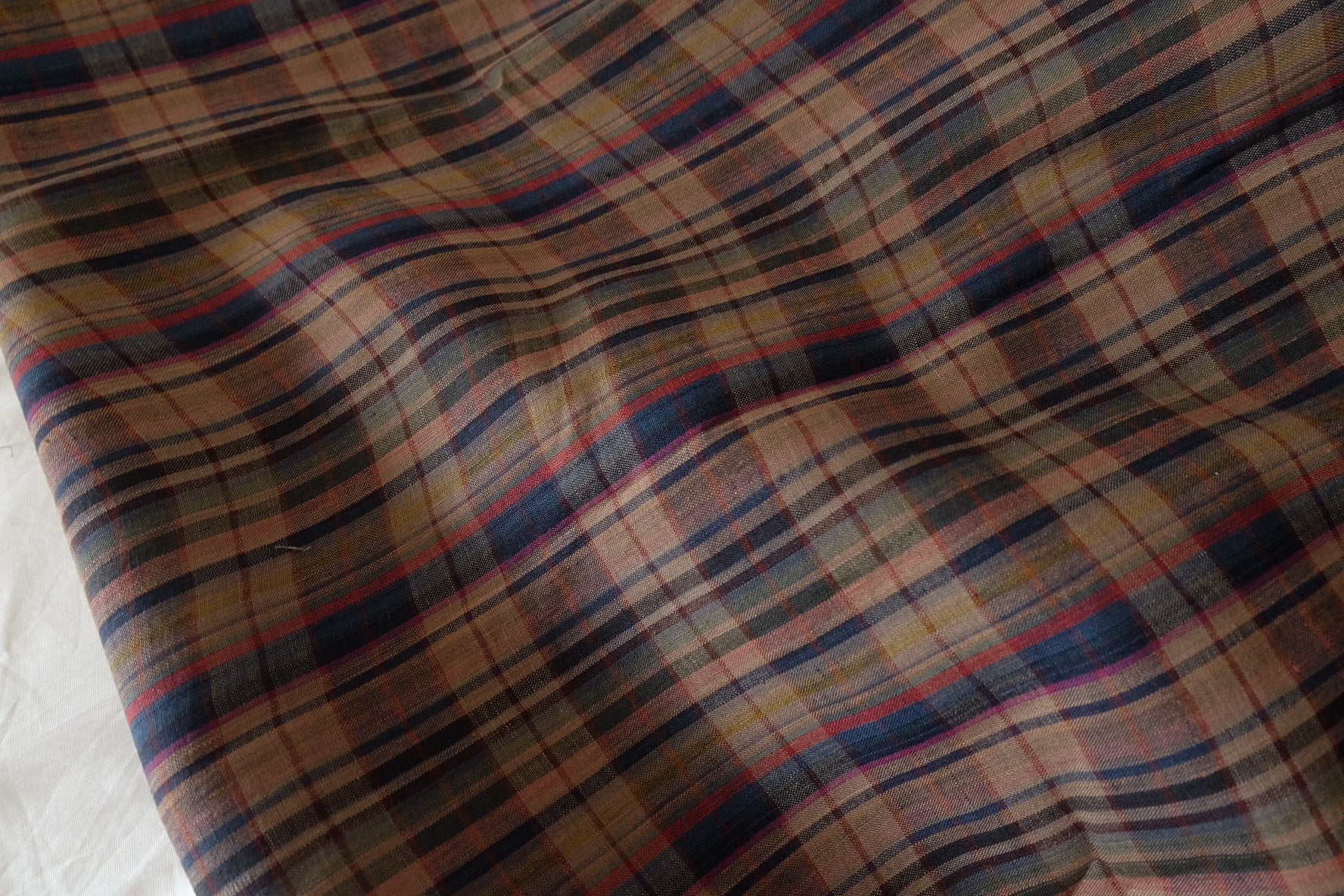 Lined Linen Blend Outerwear Fabric – Vintage Plaid with Structured Hand – 2.2 yd