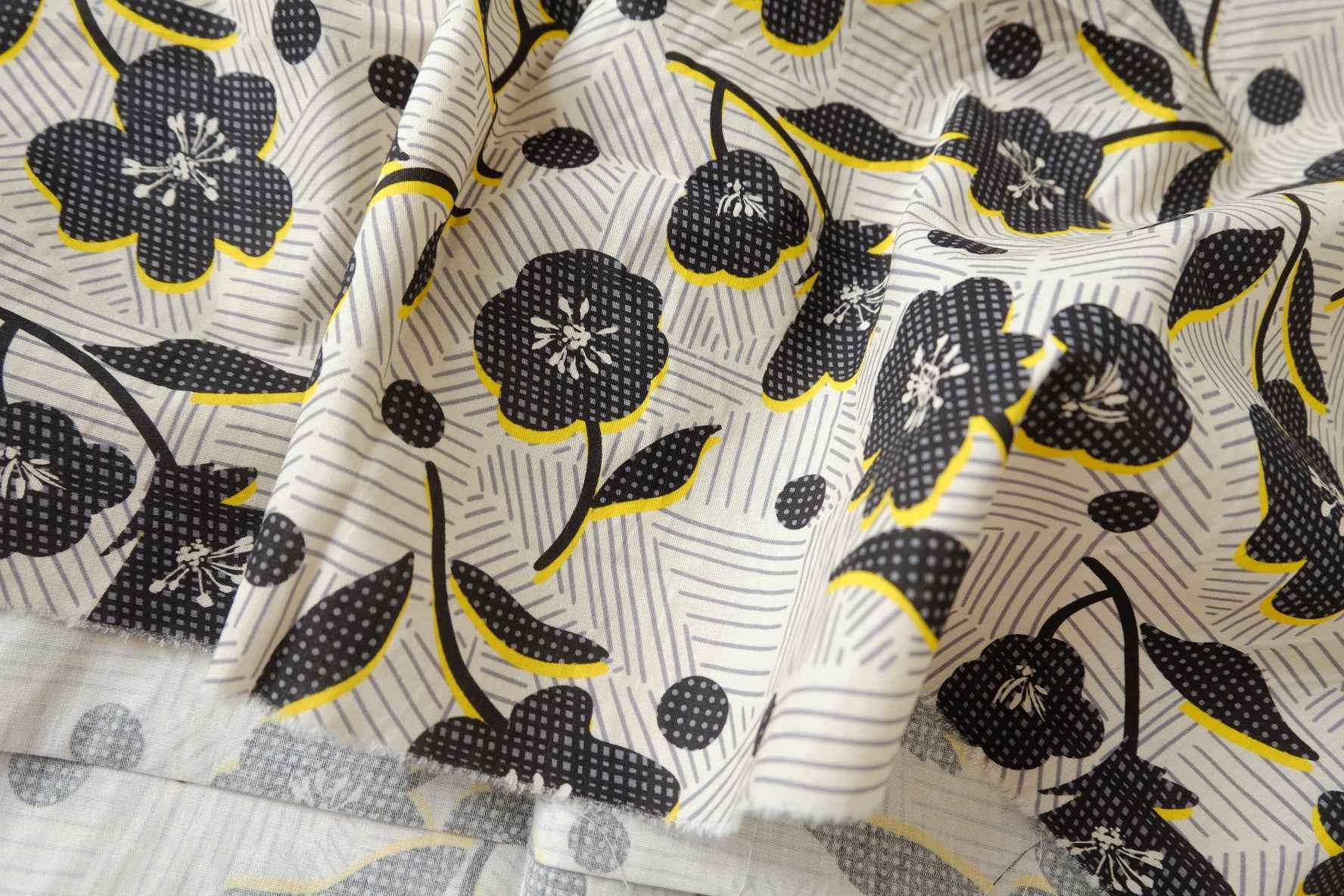 Black Floral Lightweight Cotton Poplin — 3.28 yd Piece