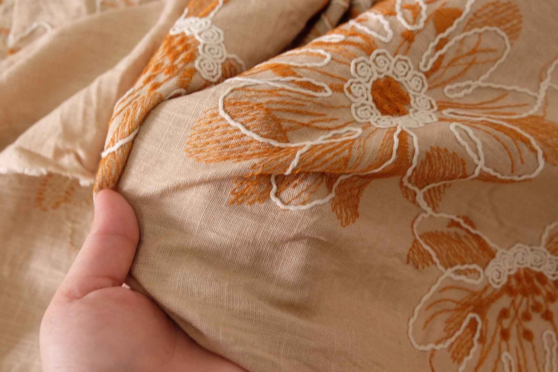 Embroidered Floral Cotton Linen Fabric – 1.3 yd
