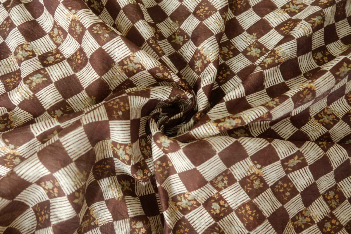 Vintage Chocolate Floral Check Tencel Nylon Blend – 4.37 yd