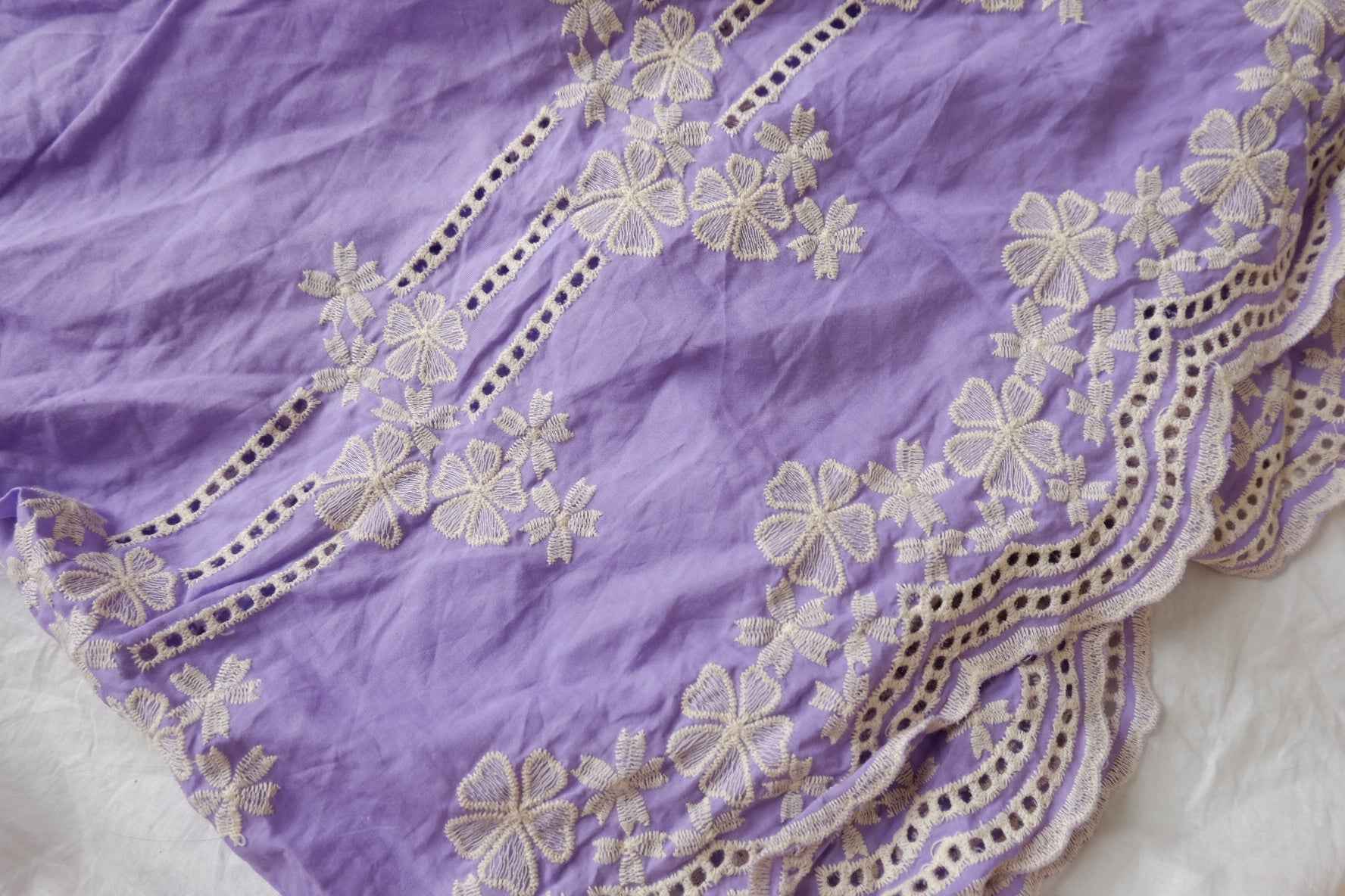 Lilac Embroidered Border Poly-Cotton Fabric - 2.19 yd