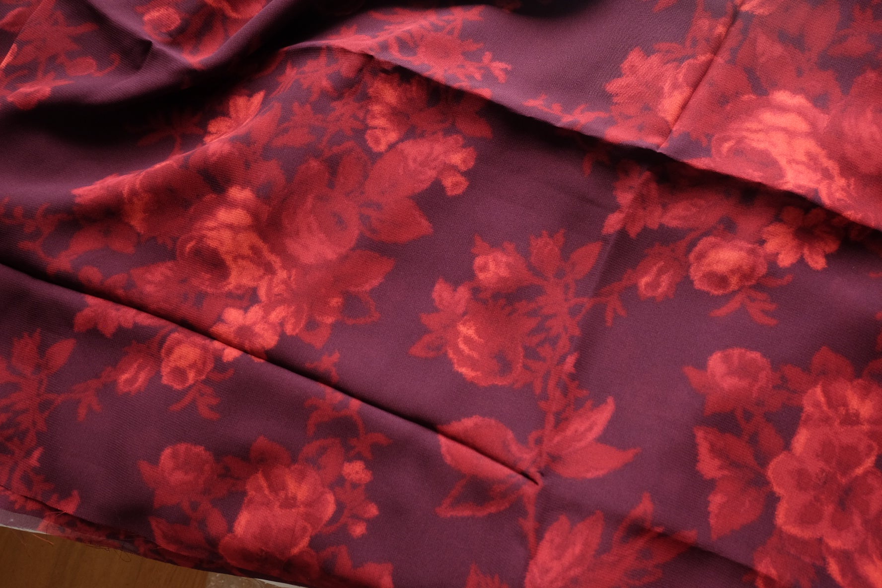 Burgundy Floral Rayon Crepe – 3.3 yd