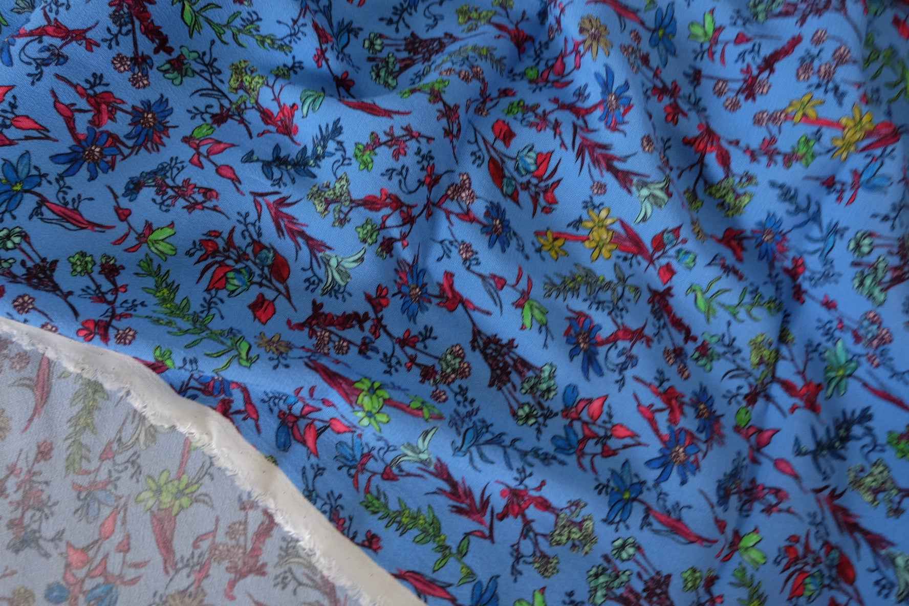 Blue Botanical Soft Matte Rayon Fabric – 2.2 yd