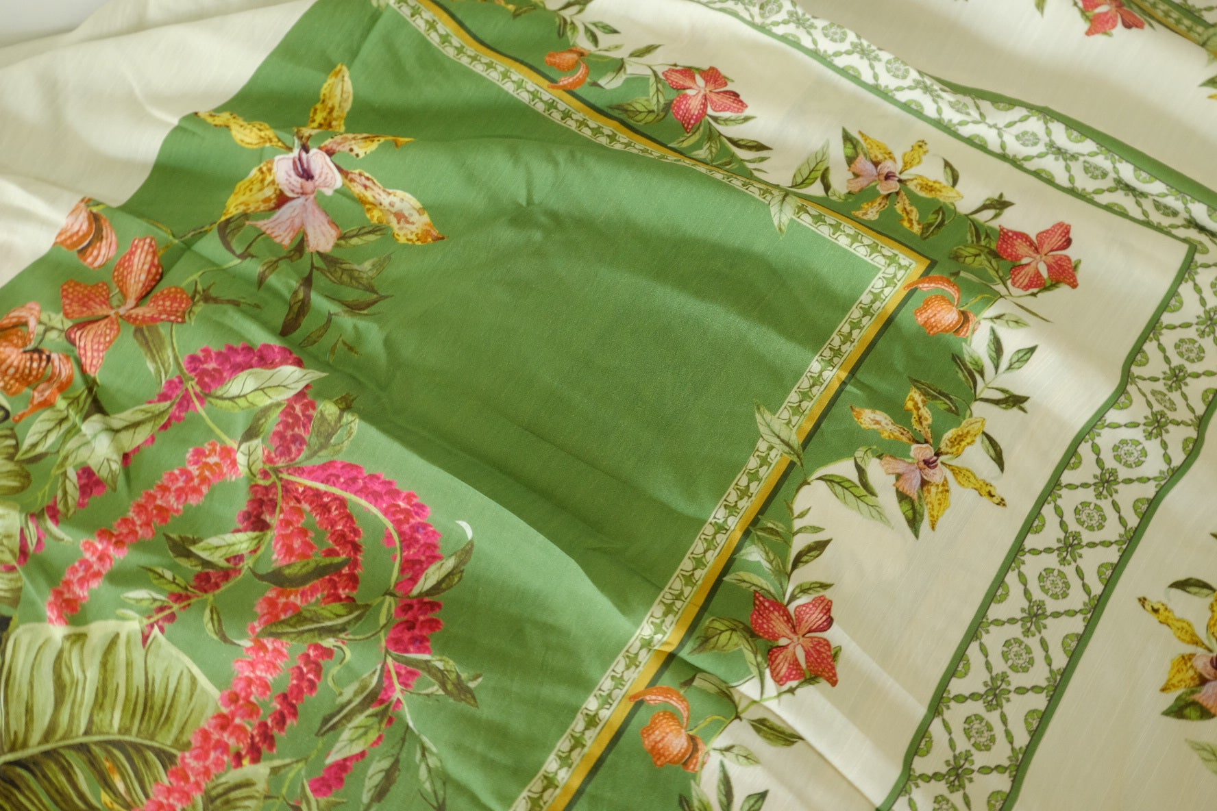 Tencel Cotton Placement Print Fabric – 3.1 yd Garden Scarf Design Textile