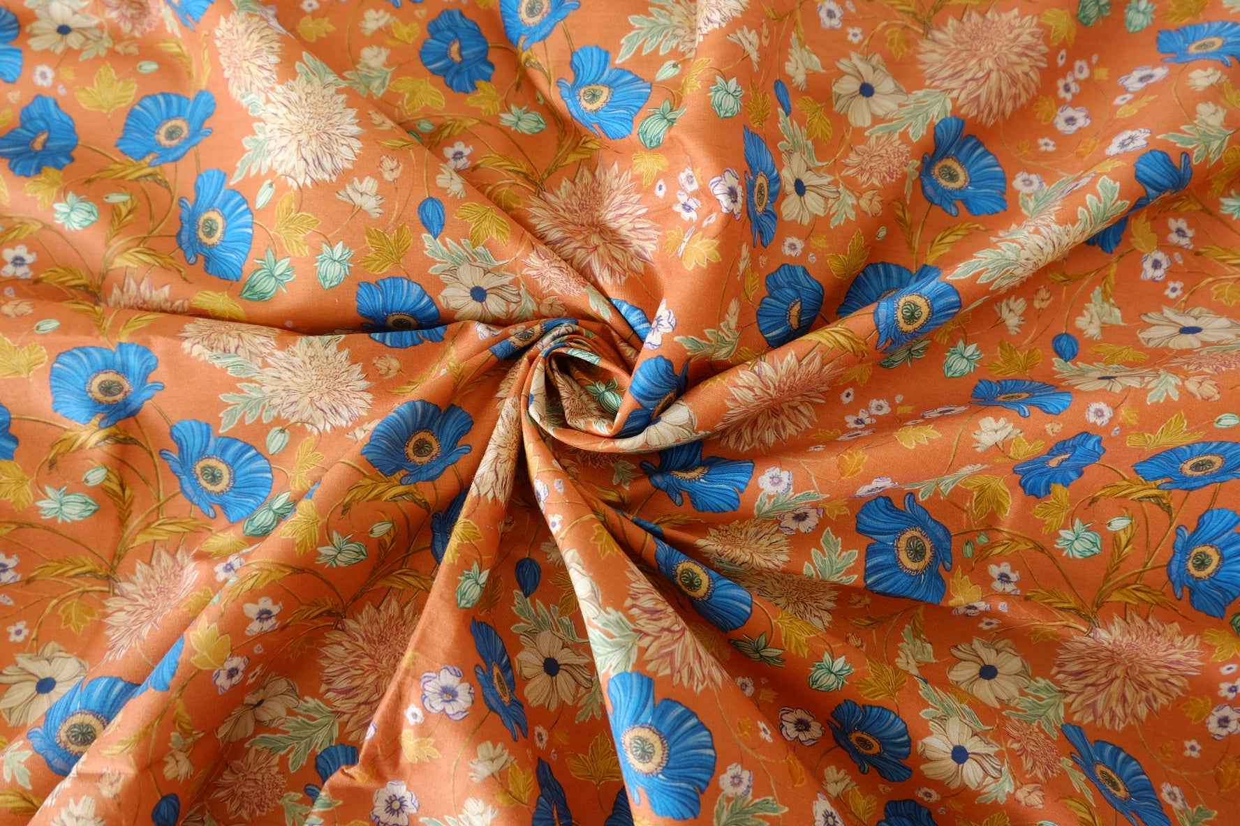 Vintage Blue Floral Cotton Lawn Fabric – 2.8 yd