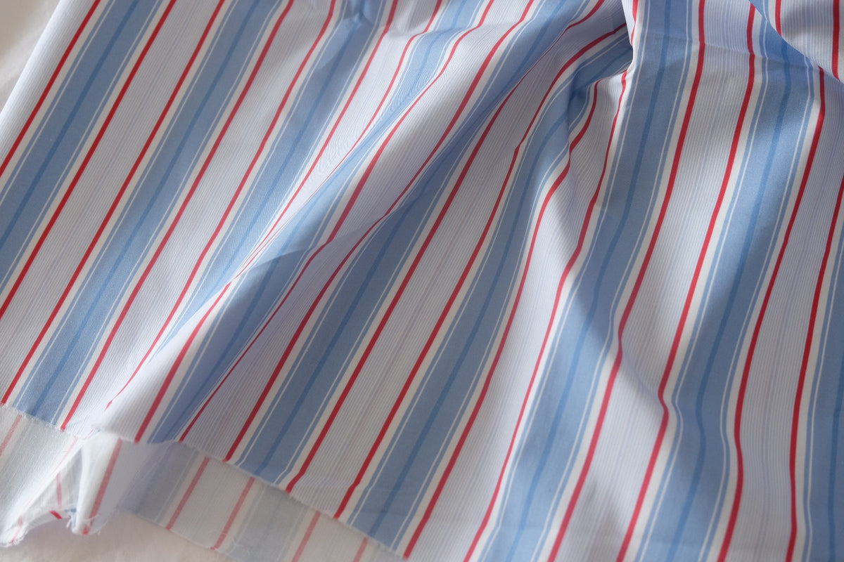 Sky Blue & Red Stripe Heavy Cotton Poplin – 2.2 yd