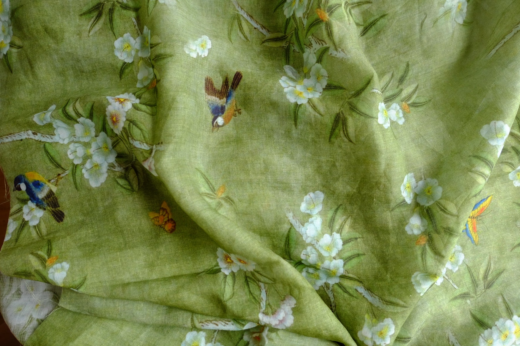 Olive Bird & Blossom Pure Ramie – 3.0 yd