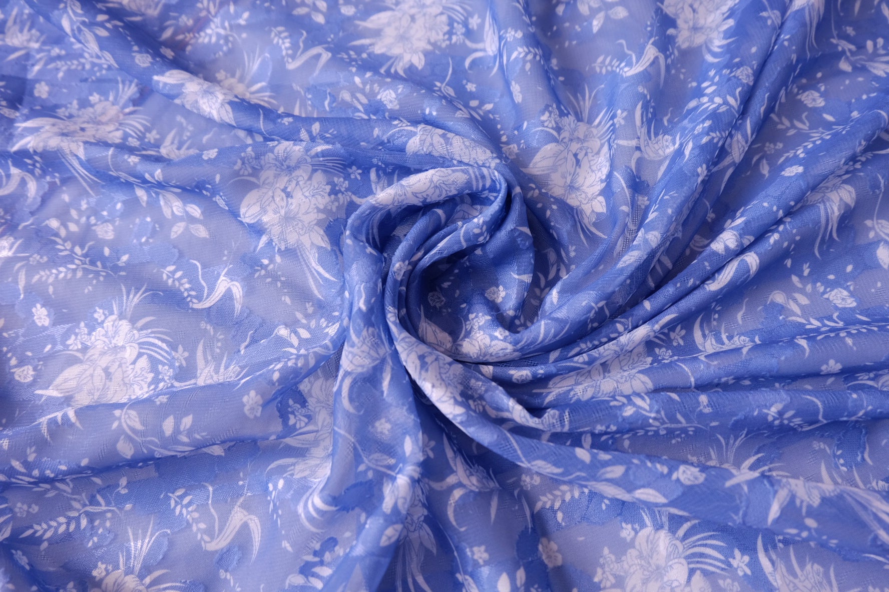 Blue Floral Sheer Chiffon Fabric - 3.28 yd