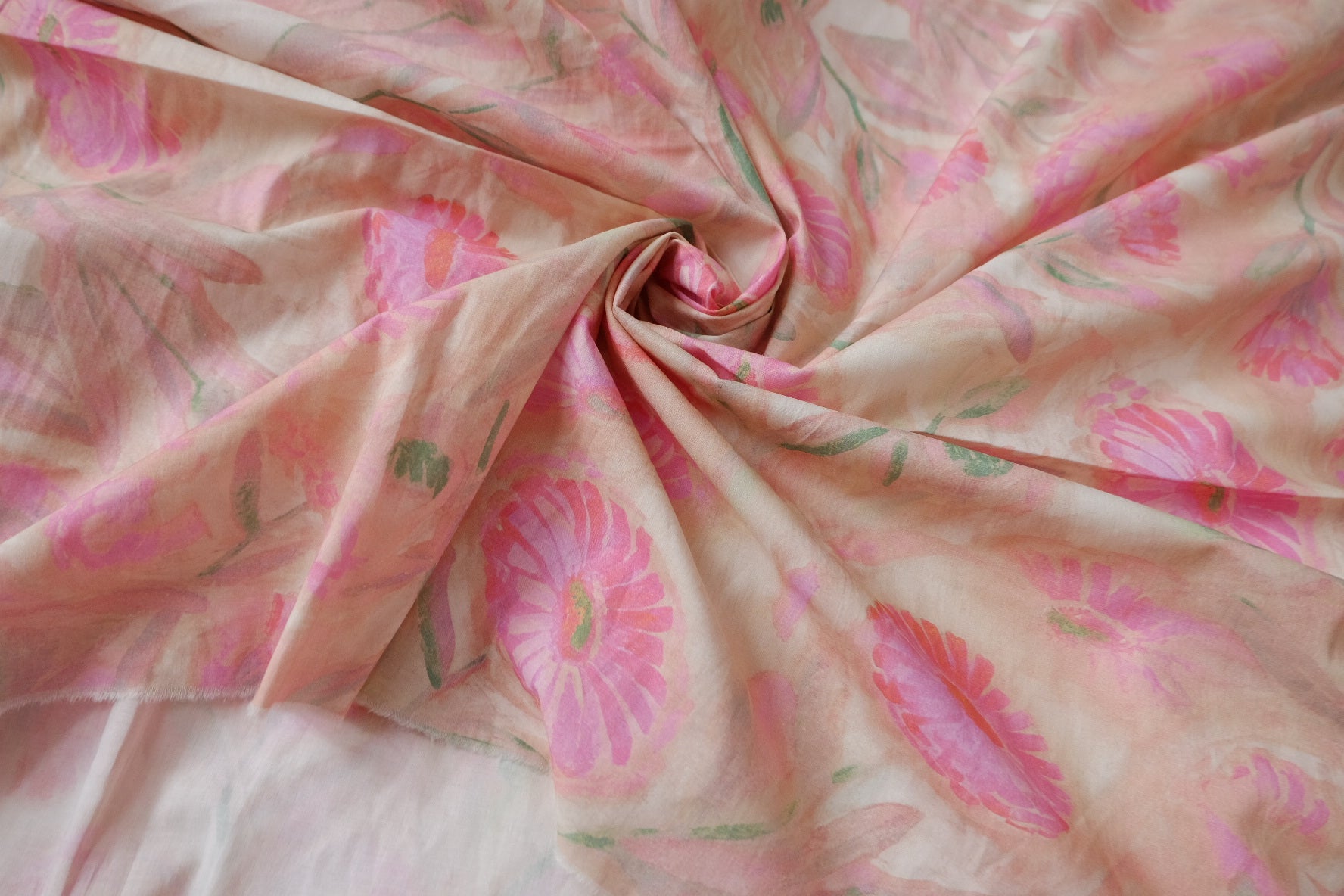Soft Pink Watercolor Cotton Lawn Fabric — 2.19 yd