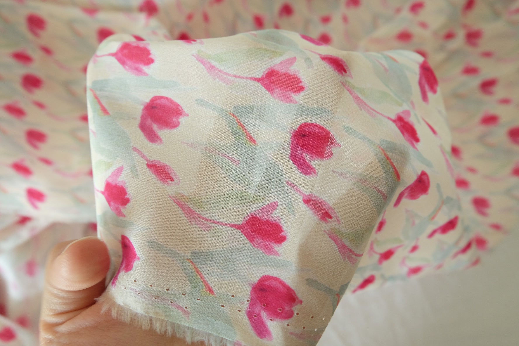 Pink Tulip Lightweight Cotton Lawn Fabric - 3.3 yd