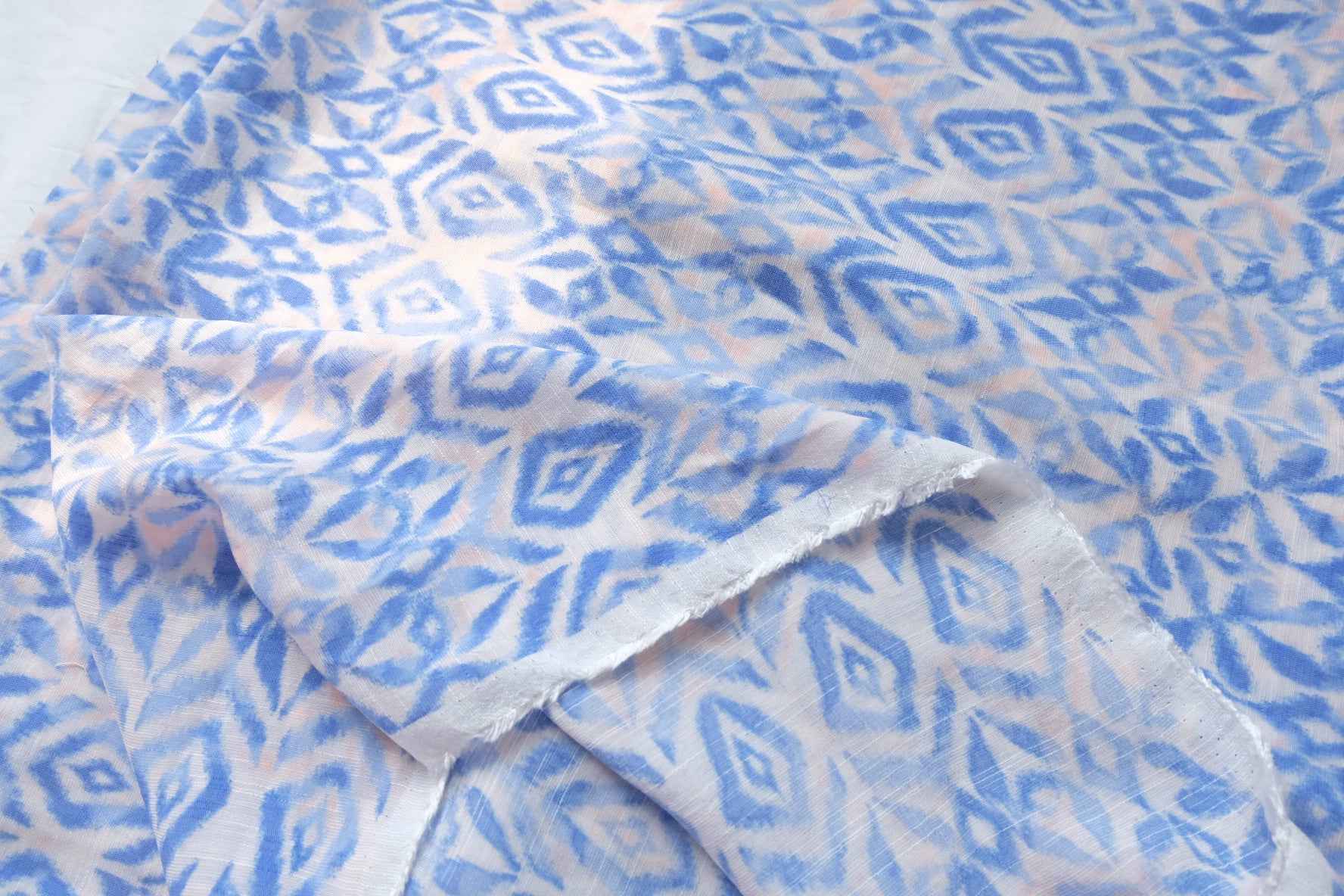Blue Ikat Tencel Cotton Linen Fabric, Soft Drapey Summer Weight, 3.28 Yards