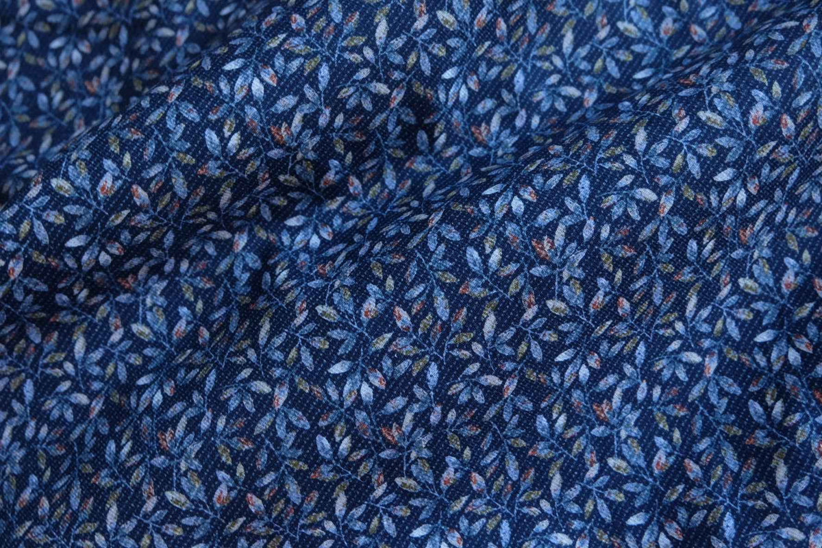 Midnight Blue Botanical Brushed Cotton Fabric – 1.92 yd