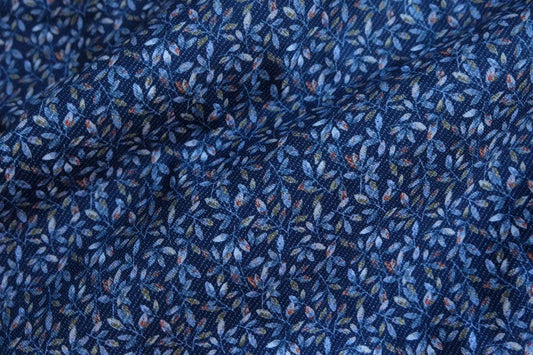 Midnight Blue Botanical Brushed Cotton Fabric – 1.92 yd