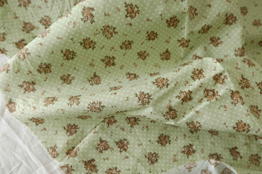 Sage Green Vintage Bouquet Print Cotton Lawn Fabric – 3.28 yd Piece