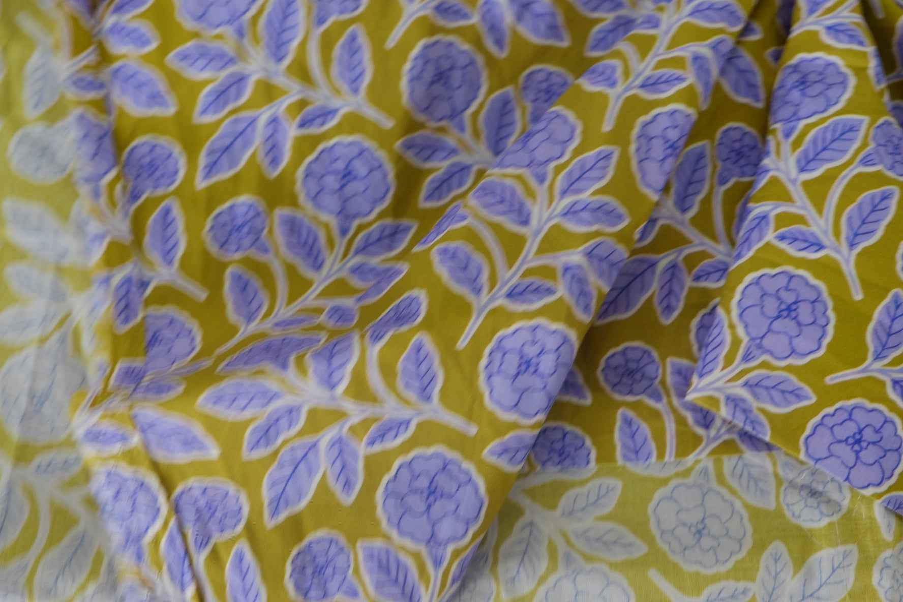 Lavender Blooms on Olive Cotton Lawn – 2.7 yd