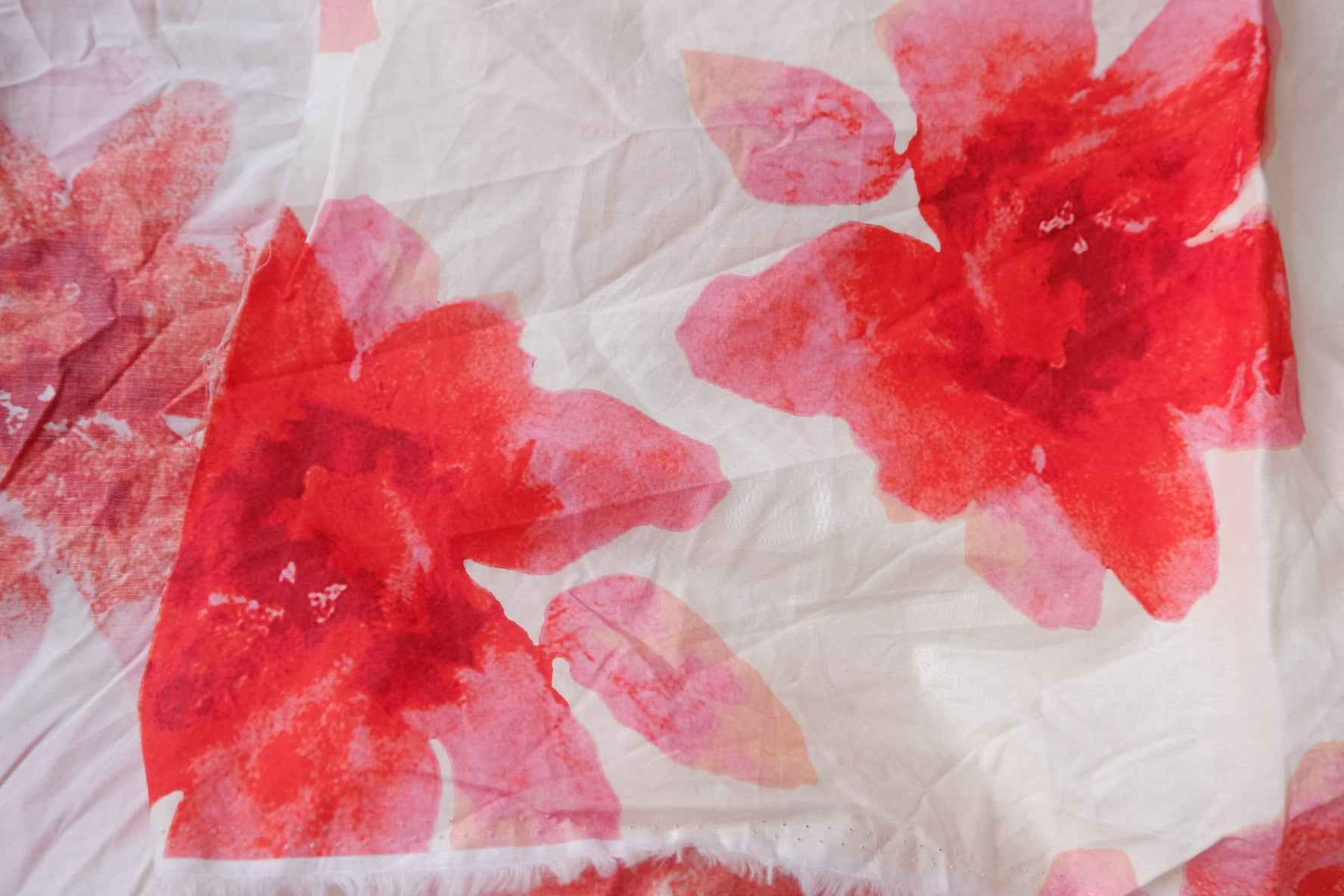 Red Watercolor Floral Cotton Lawn Fabric - 2.19 yd