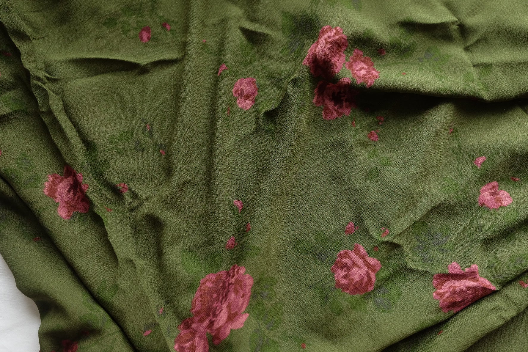 Olive Pink Floral Viscose Fabric – 3.3 yd