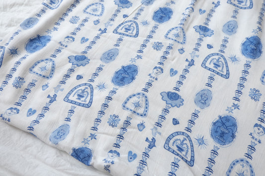 Washed Blue Porcelain Novelty Linen Blend Fabric - 1.64 yd