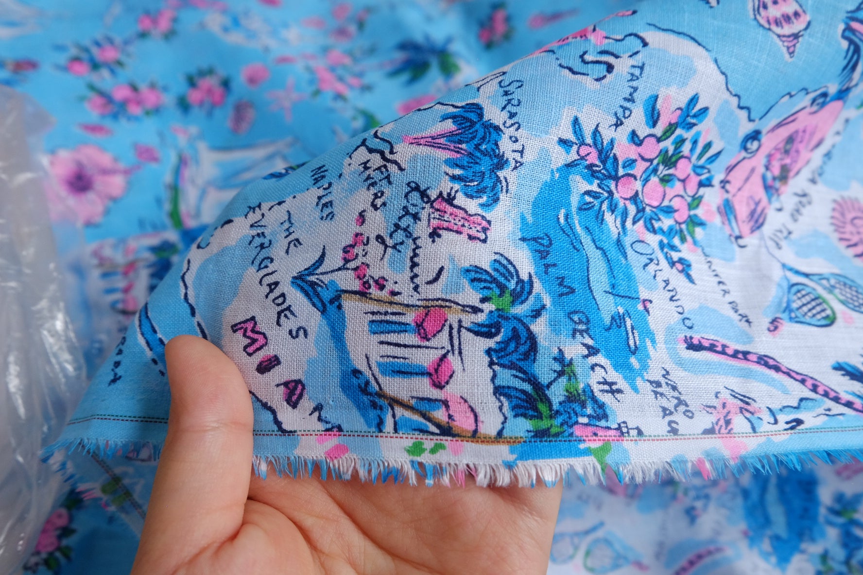 Blue Island Map Cotton-Linen Fabric - 2.19 yd