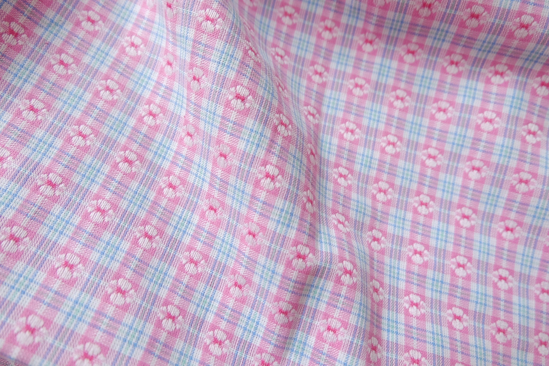 Pink Woven Check Cotton, Textural Yarn-Dyed Plaid, 2.2 Yards