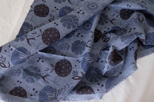Soft Cotton Linen Floral Berry Print Fabric  – 1.6 yd Cut