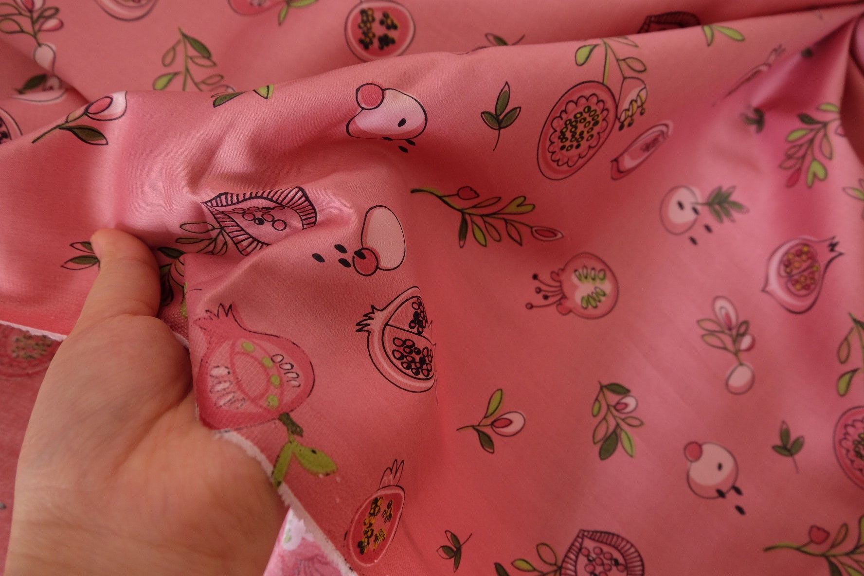 Pomegranate Sketch Cotton Sateen Fabric – 2.2 yd