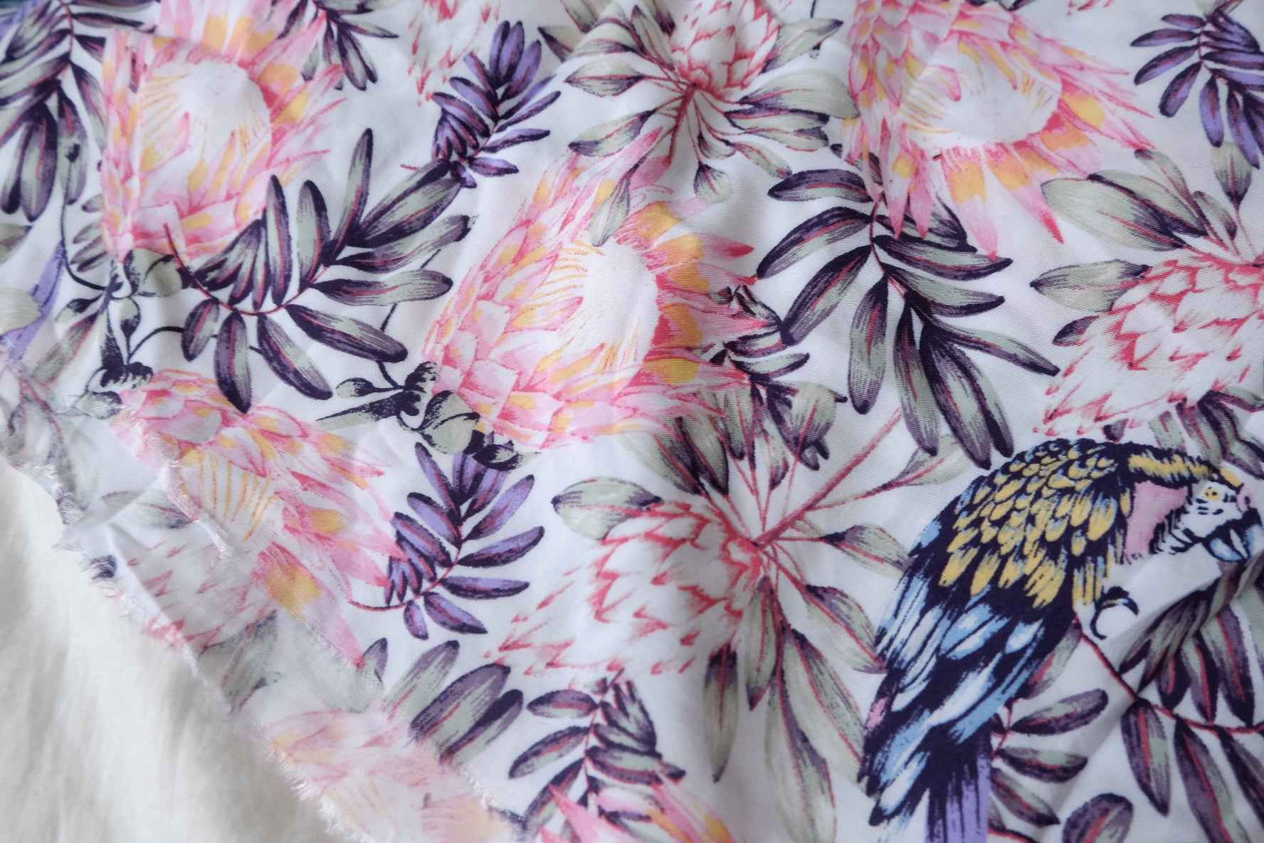 Tropical Bird Rayon Lawn Fabric - 2.19 Yards