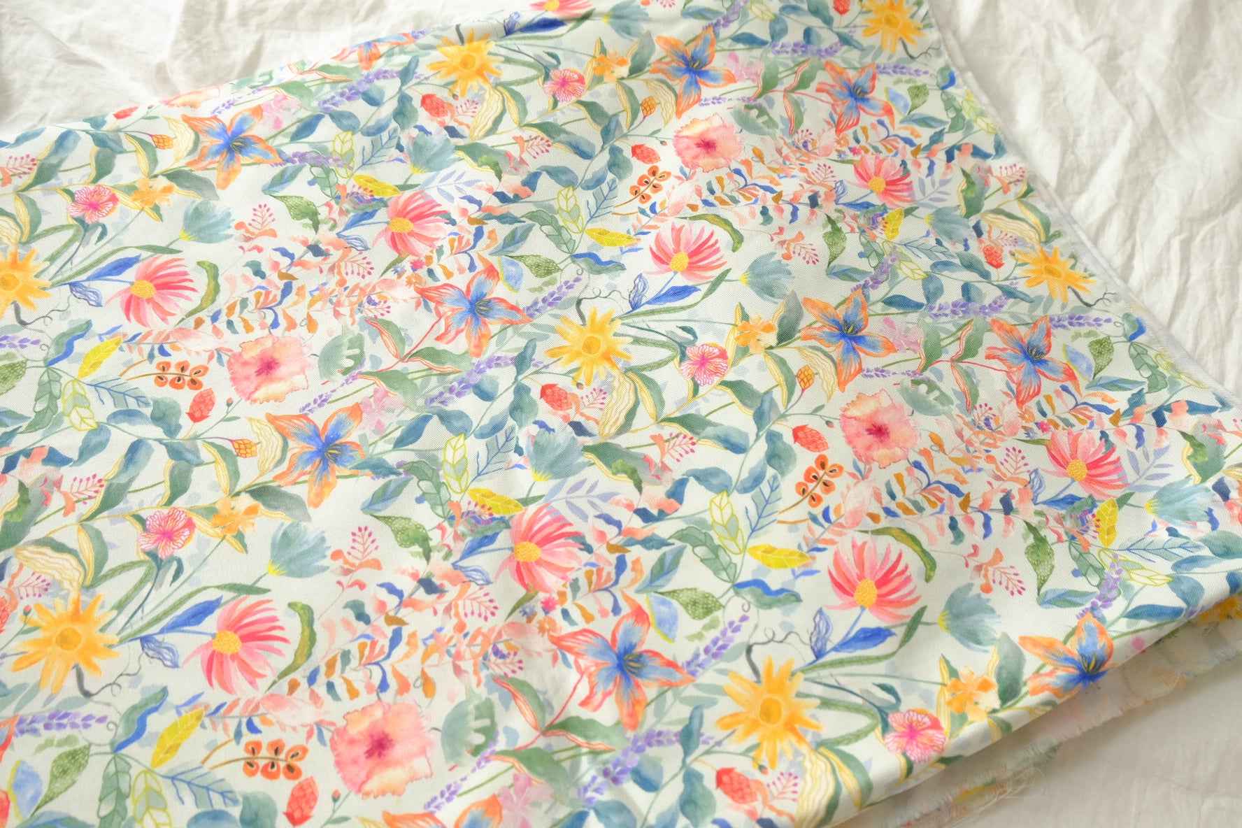 Colorful Floral Cotton Twill Fabric - 1.64 yd
