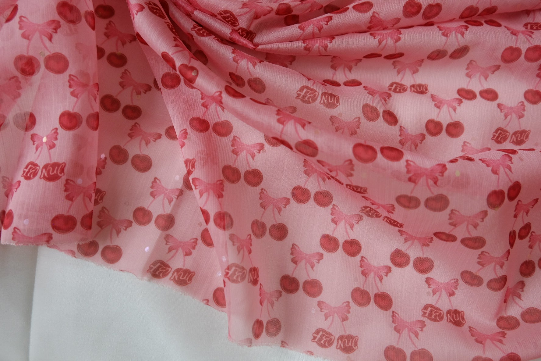 Pink Cherry Sequin Organza Fabric - 2.84 yd