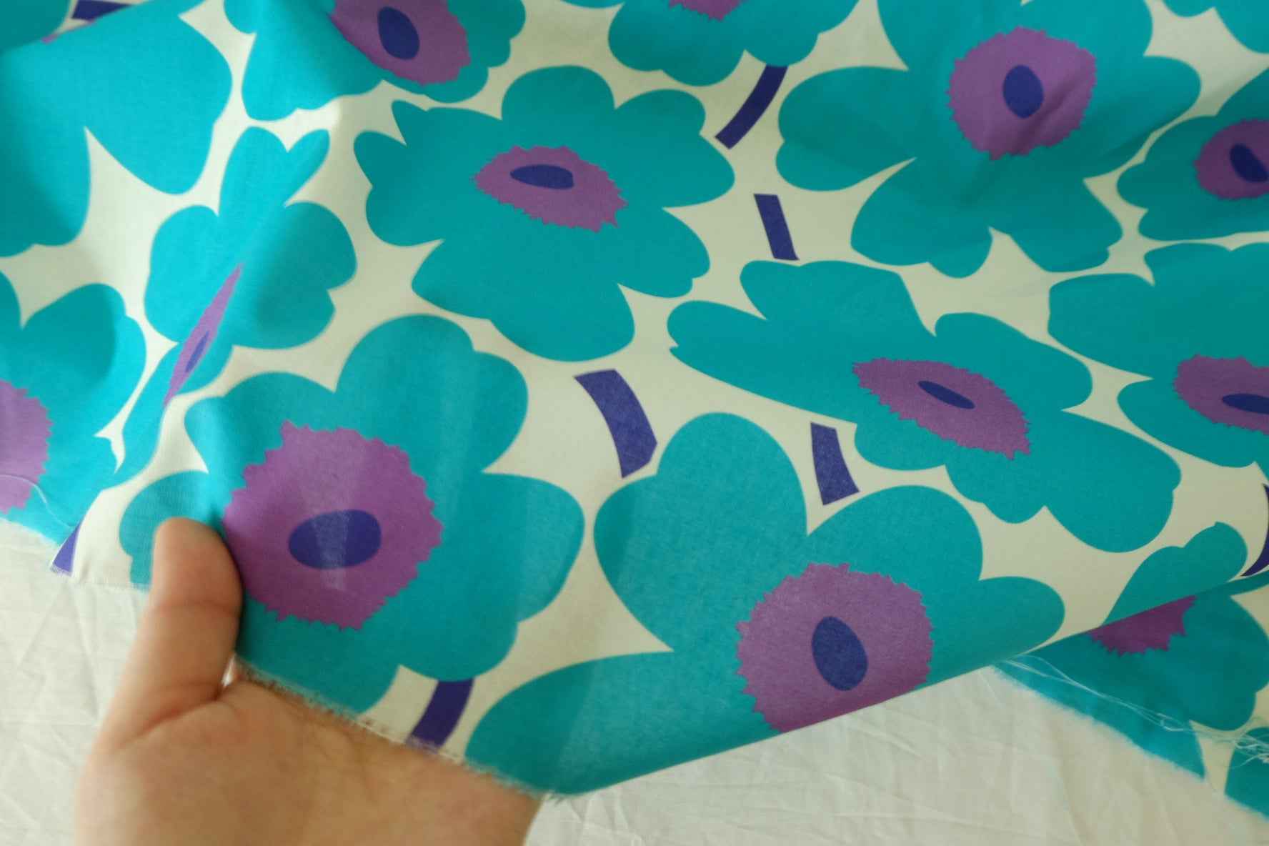 Teal Flower Cotton Fabric – 1.8 yd