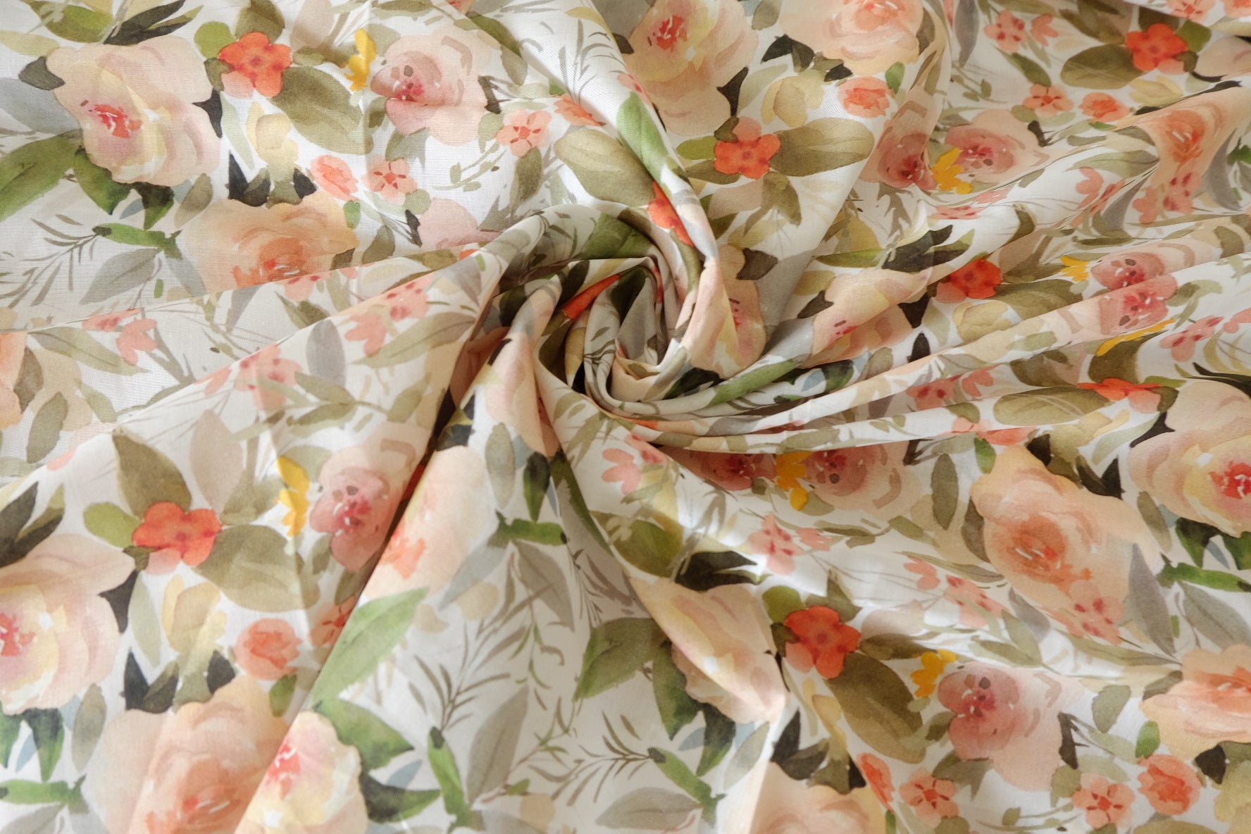 Blush Garden Watercolor Floral Ultra-Fine 100-Count Cotton Fabric– 3.28 yd