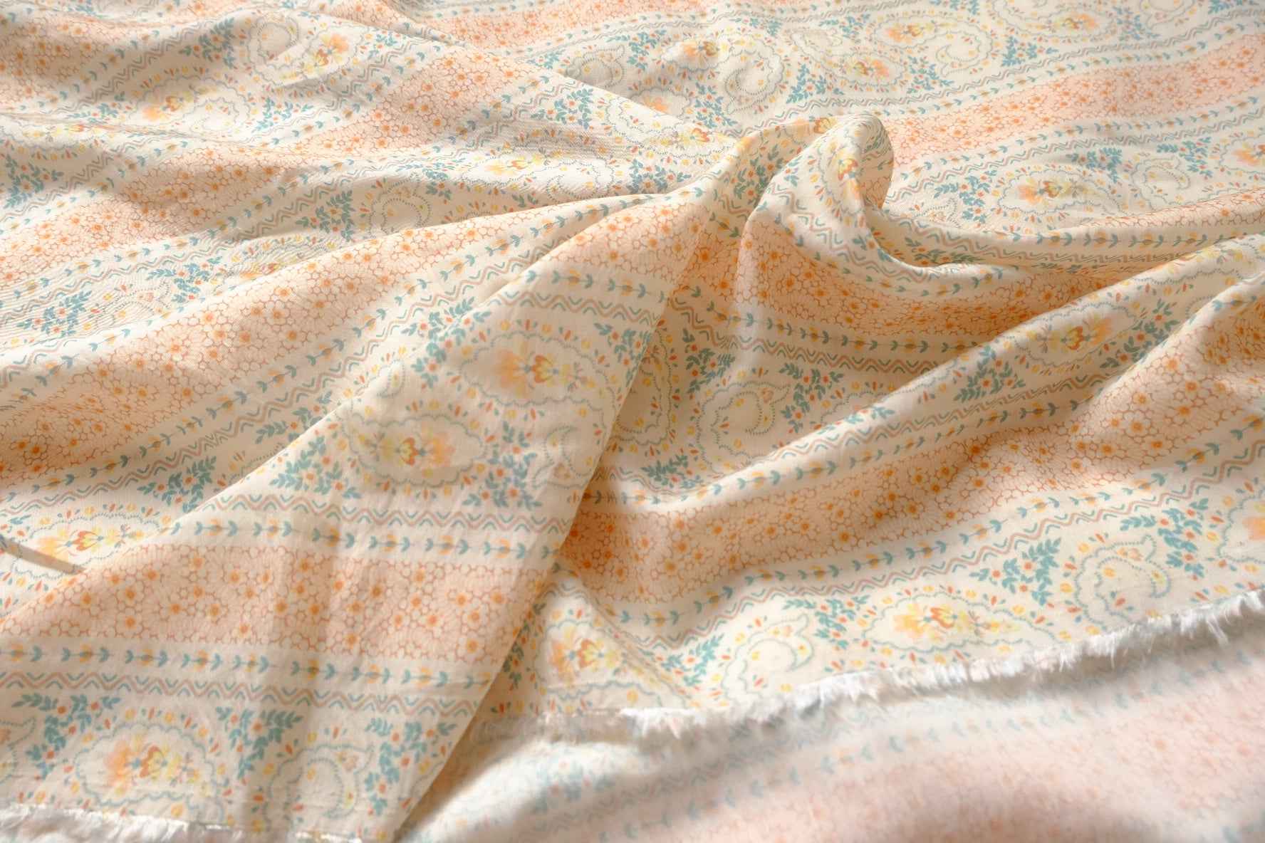 Pastel Paisley Stripe Tencel Cotton Fabric, Soft Textured Summer Dress Weight, 3.28 Yards