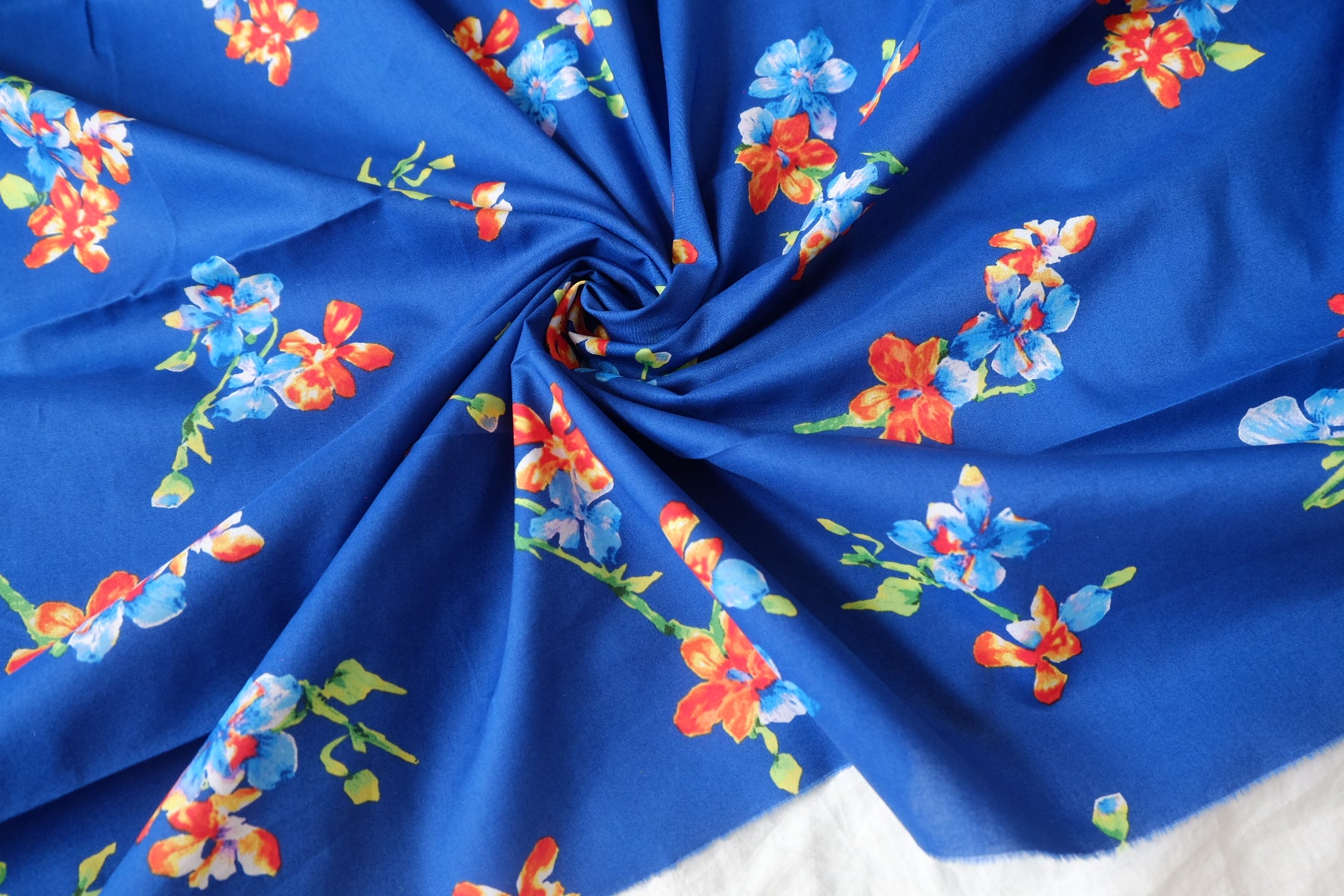 Cobalt Floral Cotton Poplin Dress Cut Fabric - 3.28 yd