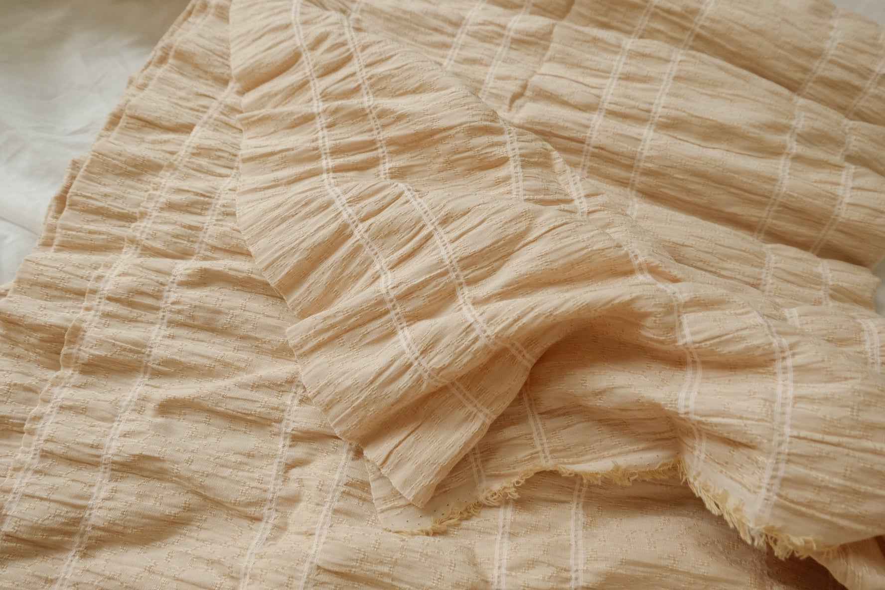 Textured Crinkled Cotton Linen Jacquard Fabric, Soft Structured Dress Weight, 3.28 Yards
