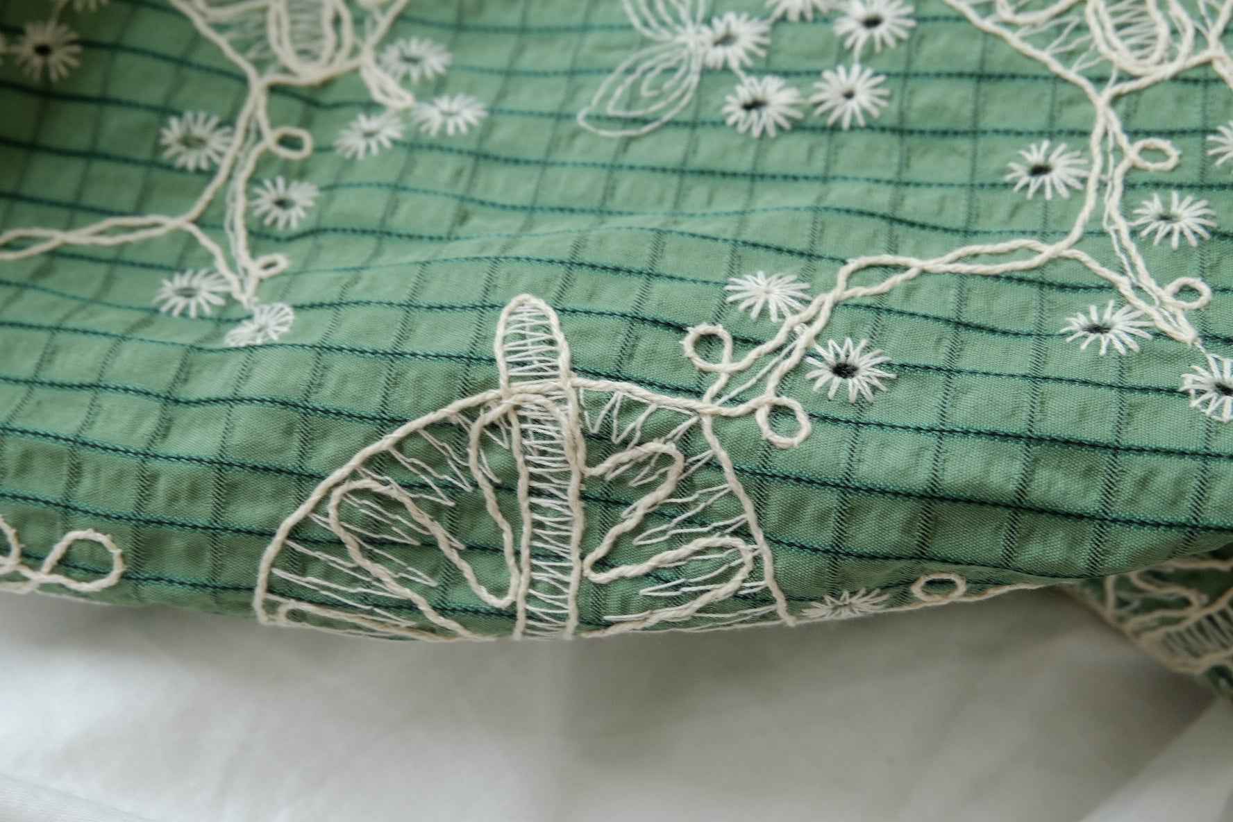 Green Bubble Texture Embroidered Fabric with Cotton Thread Openwork, Soft Airy Dress Weight, 2.19 Yards