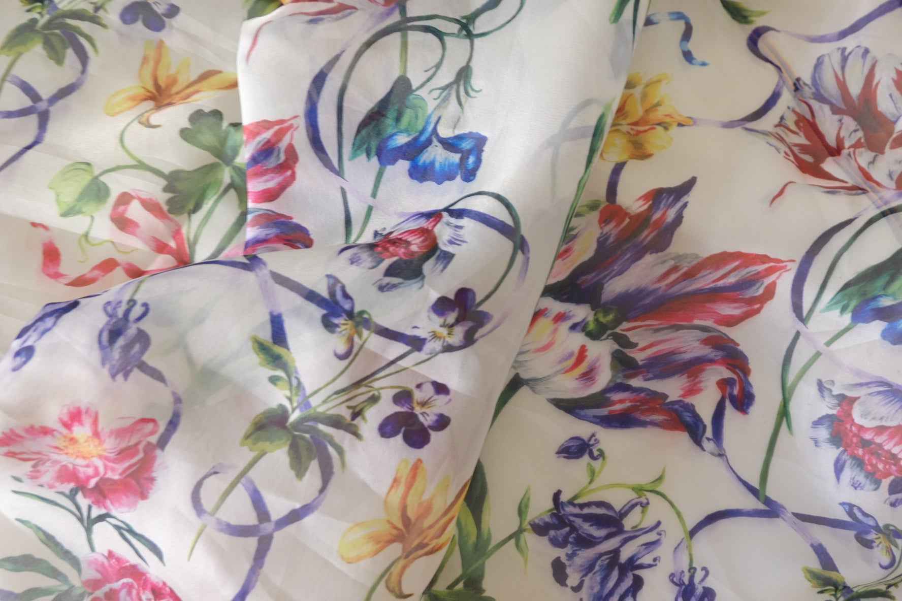 Border Floral Sheer Chiffon Organza Fabric – 3.2 yd