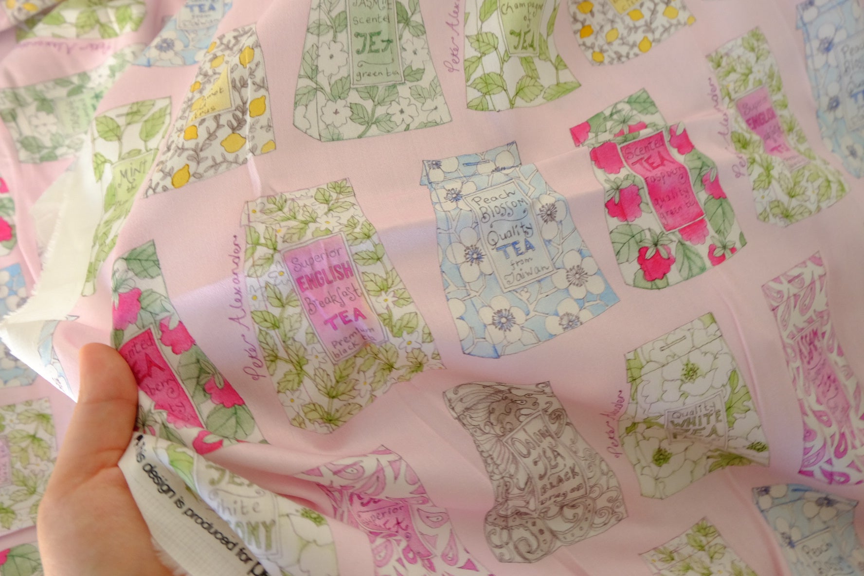 Tea Packet Print 80s Cotton Sateen Fabric – 2.2 yd