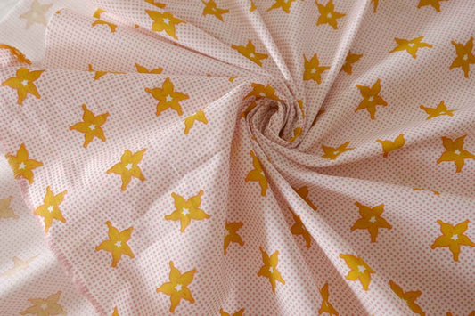 Pink Grid & Mustard Floral Cotton Fabric – 2.2 yd