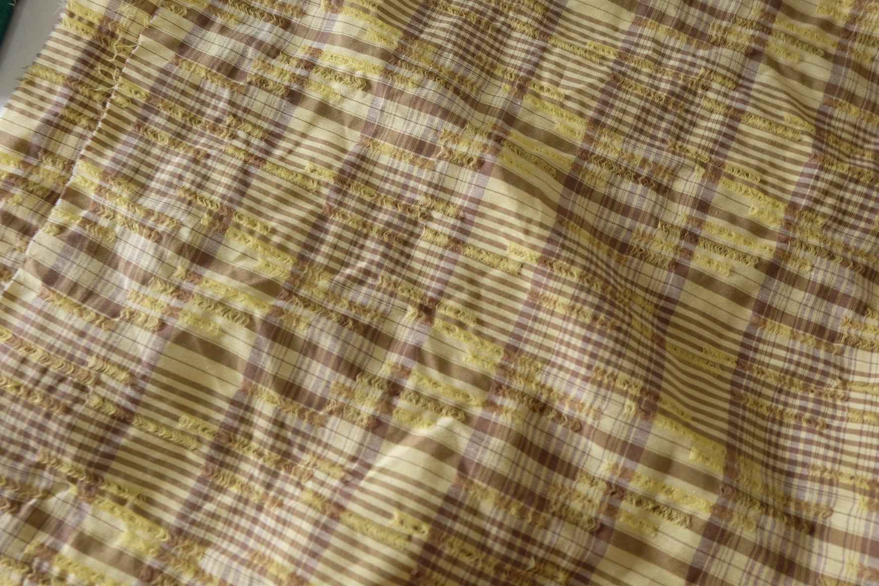 Yellow & Brown Fringed Plaid Cotton Fabric – 2.7 yd