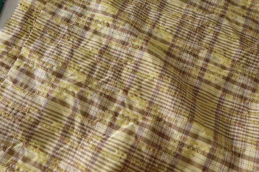 Yellow & Brown Fringed Plaid Cotton Fabric – 2.7 yd