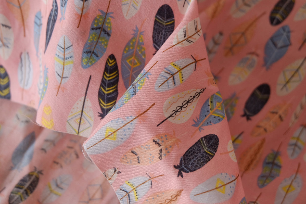Pink Feather Print Cotton Poplin – 3.3 yd