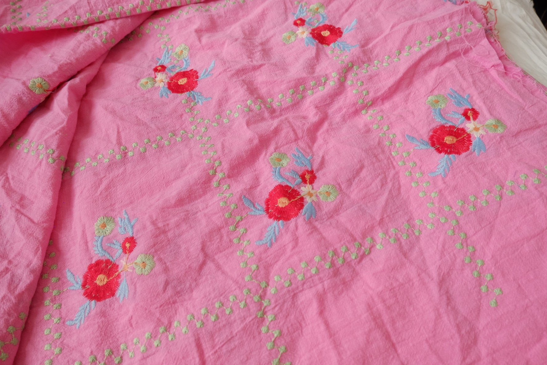 Pink Embroidered Linen Cotton, 2.19 Yards