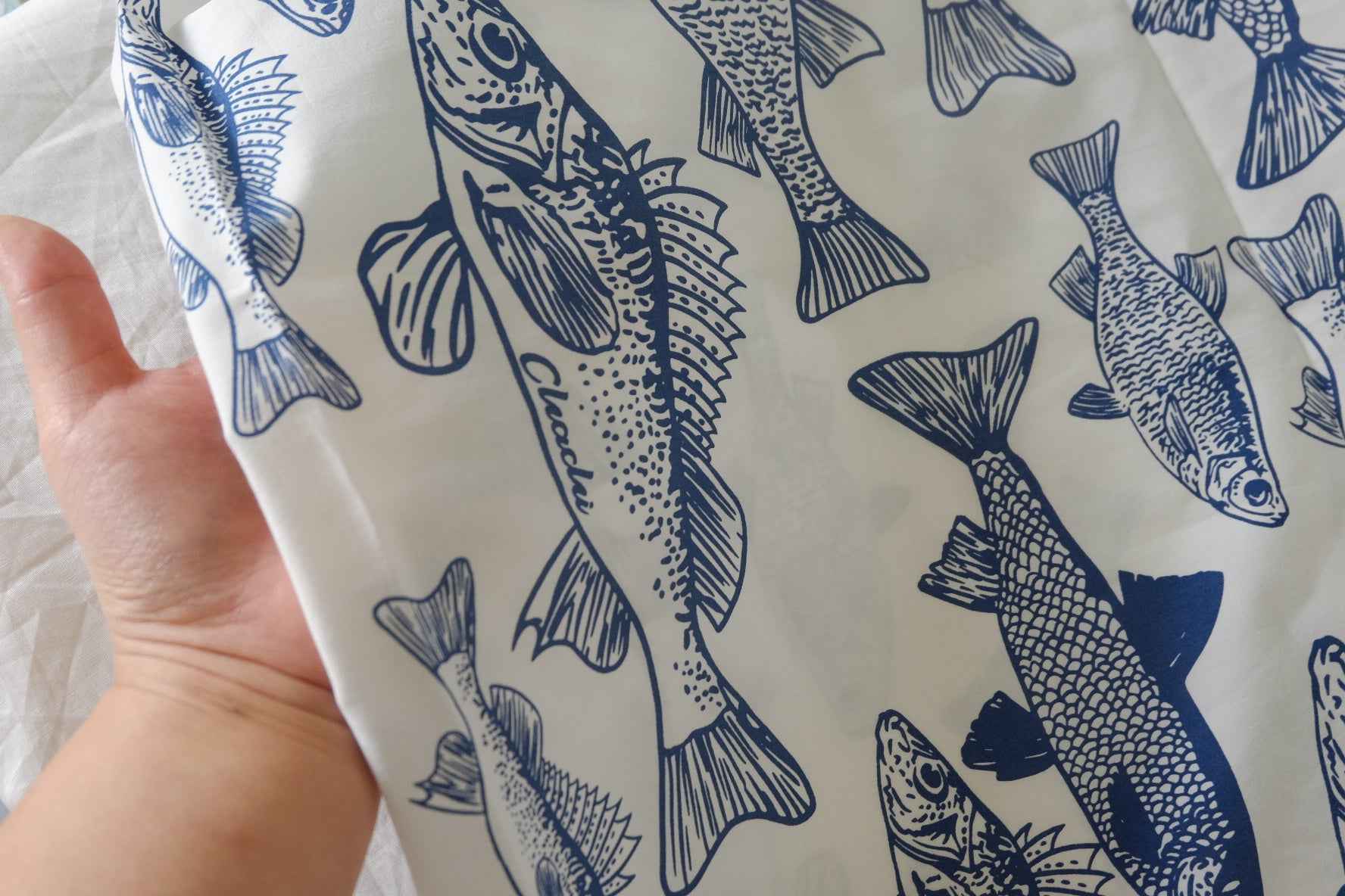 Blue Fish Print Cotton Poplin Fabric – 2.2 Yards