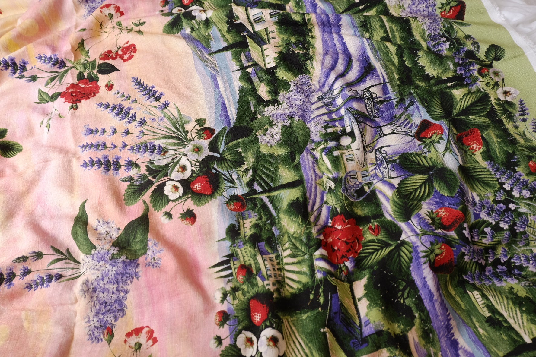 Countryside Garden Scenic Cotton Linen Fabric — 2.19 yd