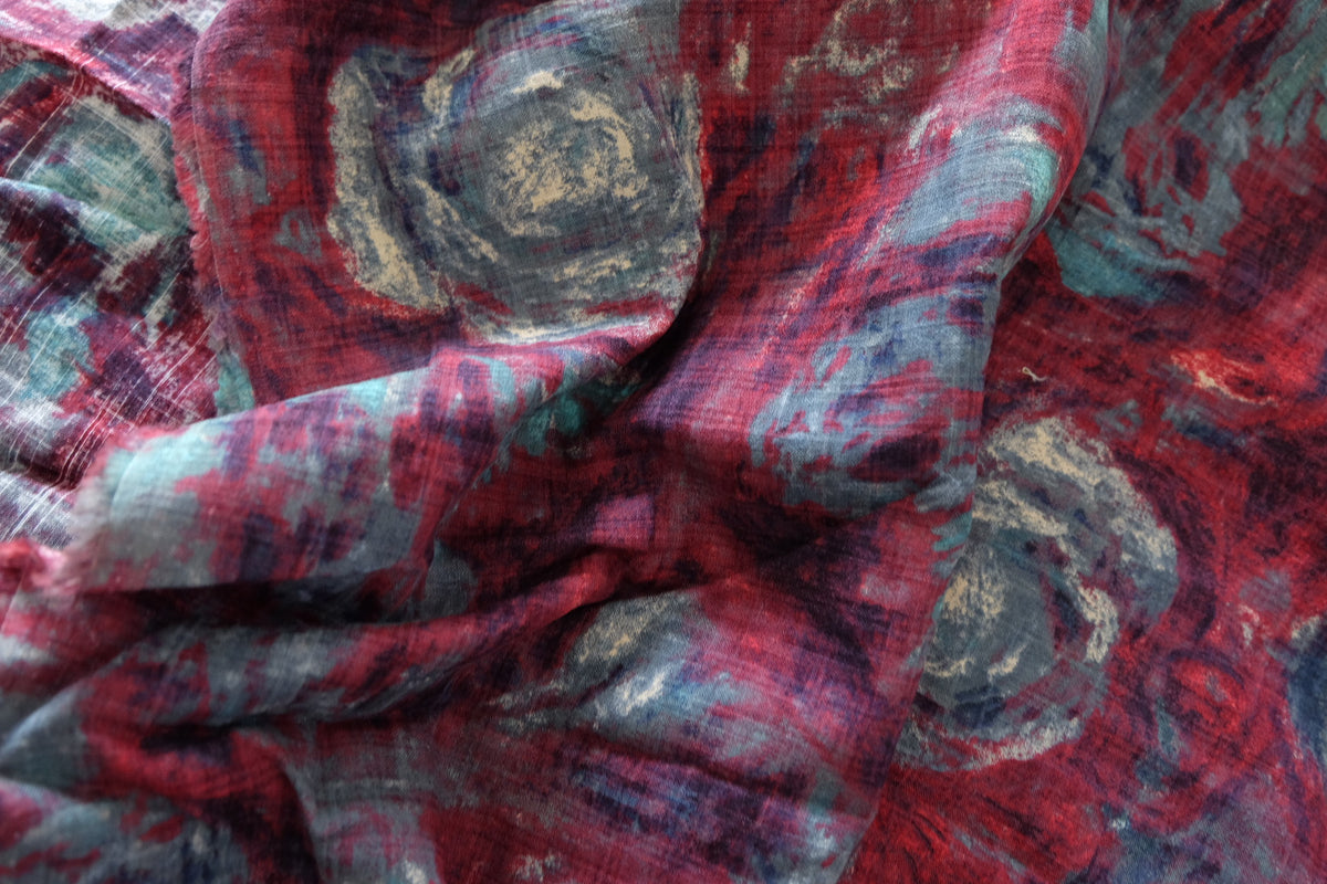 Painterly Rose Slub Cotton – 2.2 yd