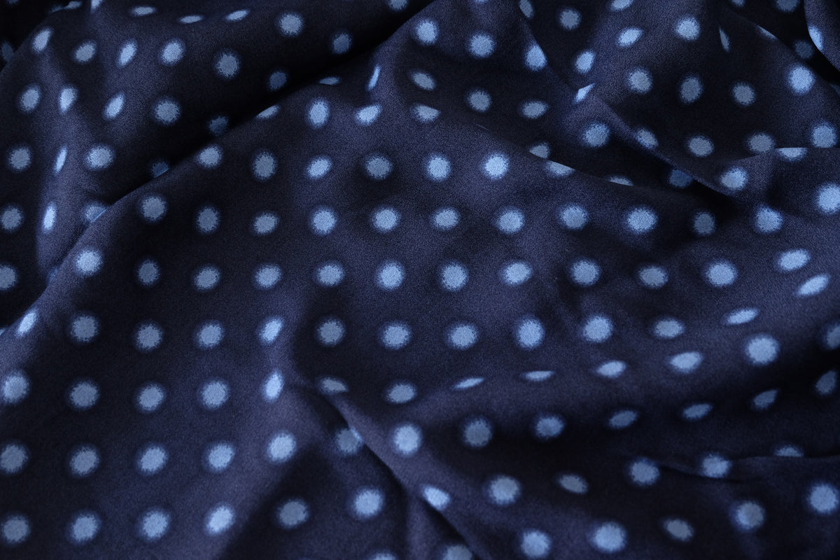 Navy Polka Dot Viscose Crepe – 2.2 yd / 1.5 yd
