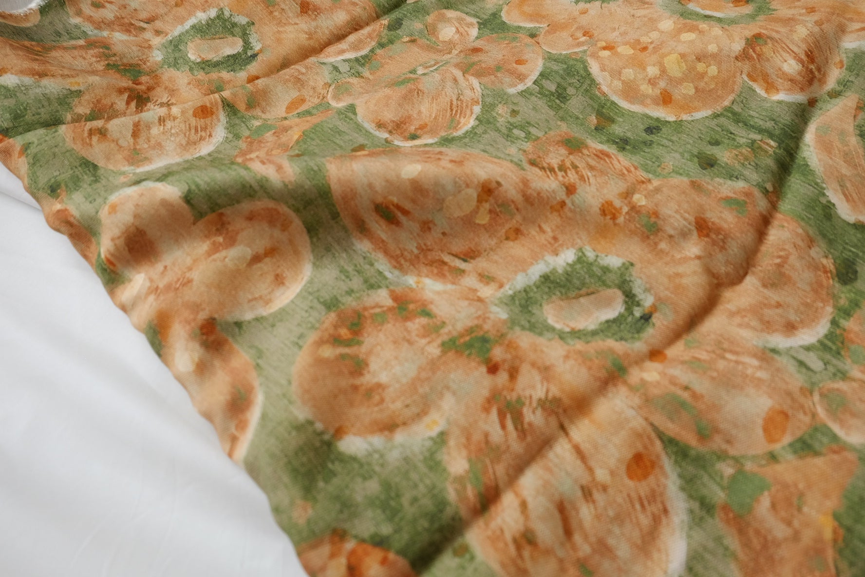 Watercolor Apricot Floral Lyocell Linen Fabric - 1.64 yd