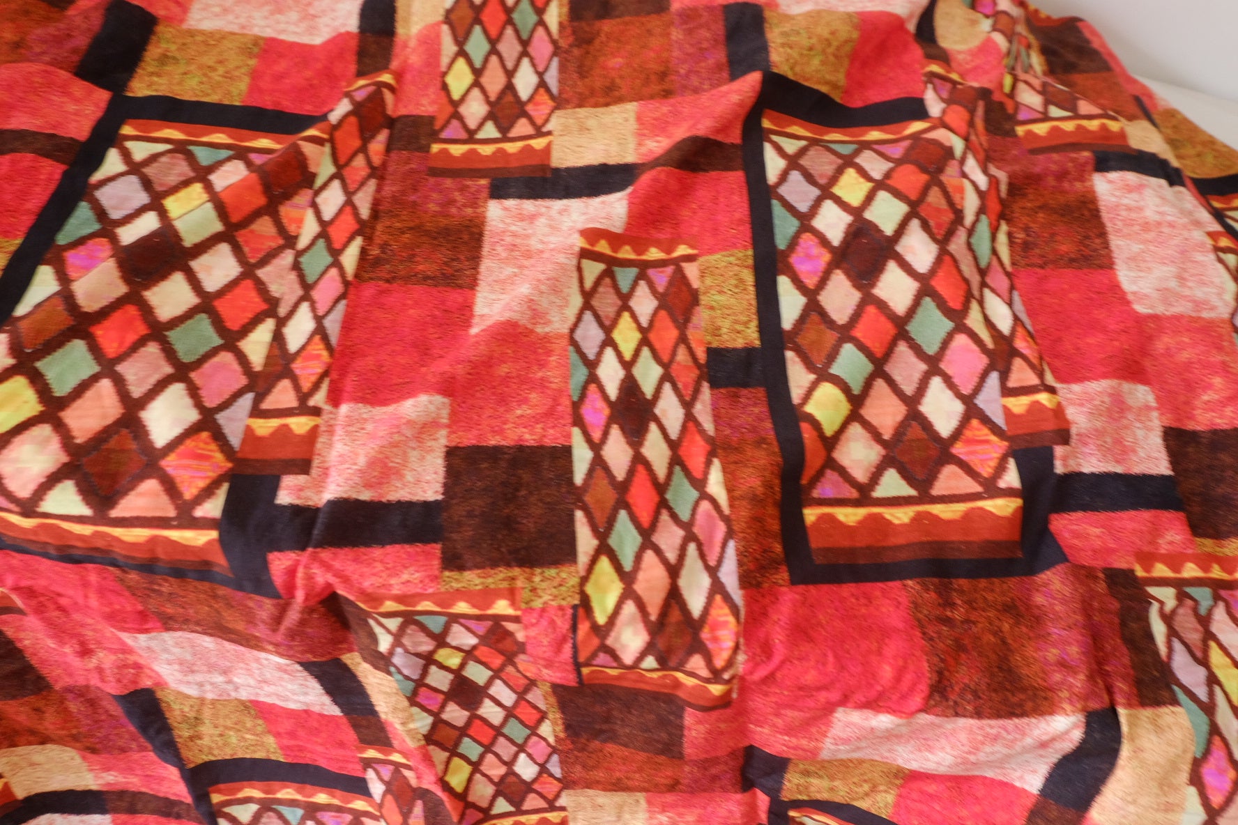 Warm Patchwork Mosaic Rayon Challis Fabric – 1.6 yd