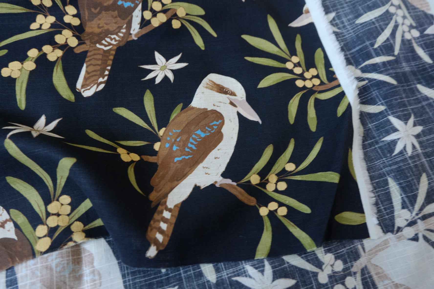 Japanese Cotton Linen Storybook Bird Fabric - 2.19 yd