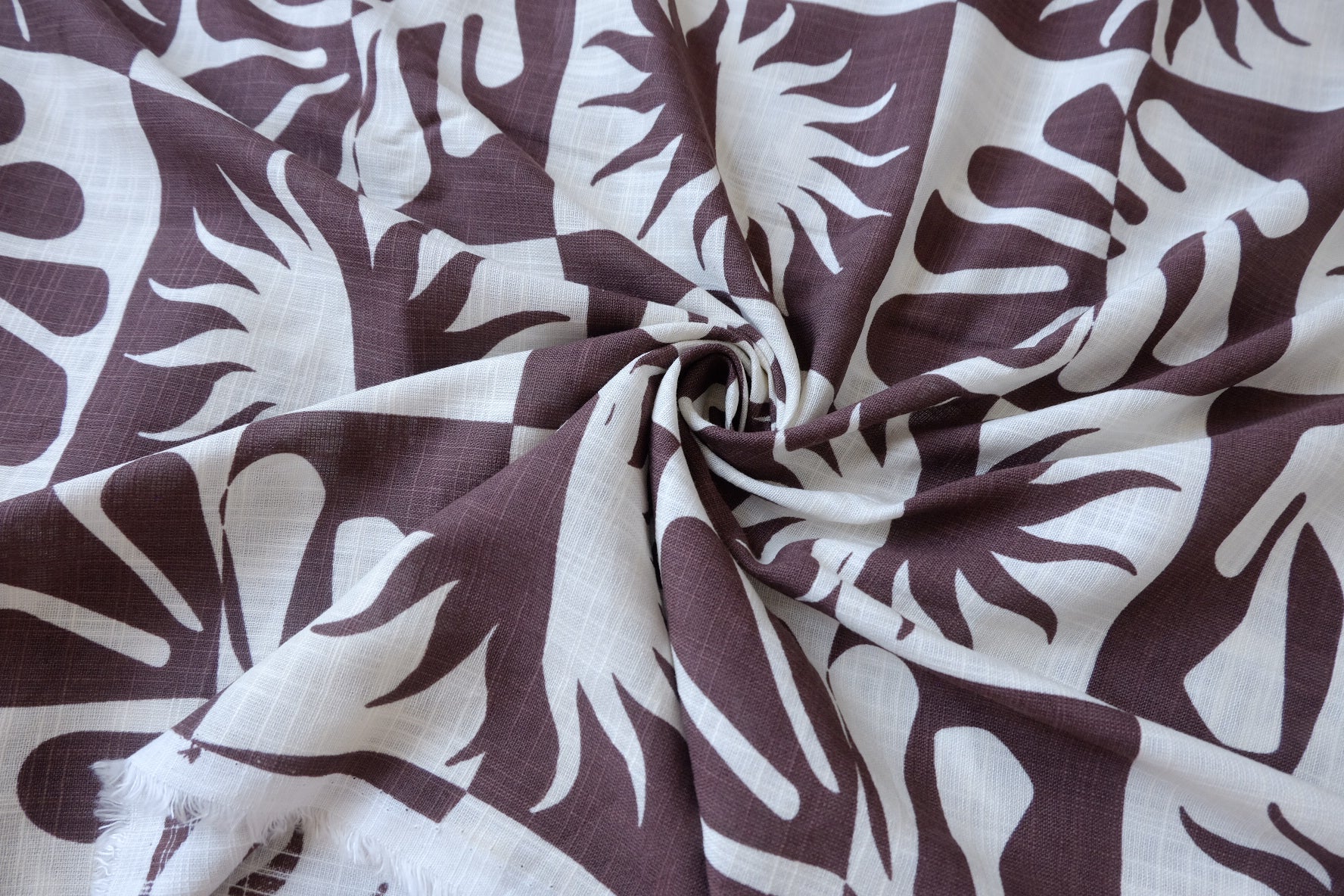 Aubergine Block-Print Linen-Cotton Fabric - 1.75 yd / 3.72 yd